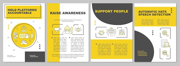 Modelo de folheto de responsabilidade de mídia social. apoie as pessoas. folheto, folheto, impressão de folheto, design da capa com ícones lineares. layouts de vetor para apresentação, relatórios anuais, páginas de anúncios