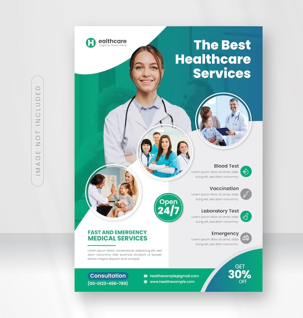 Modelo de folheto de saúde médica e design de página de capa de folheto
