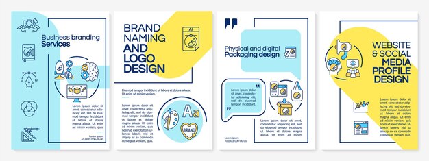 Modelo de folheto de serviços de branding empresarial. Estilo da marca. Folheto, folheto, impressão de folheto, design da capa com ícones lineares. Layouts de vetor para apresentação, relatórios anuais, páginas de anúncios