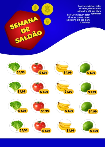 Vetor modelo de folheto de supermercado vetor de preços de produtos e promoções