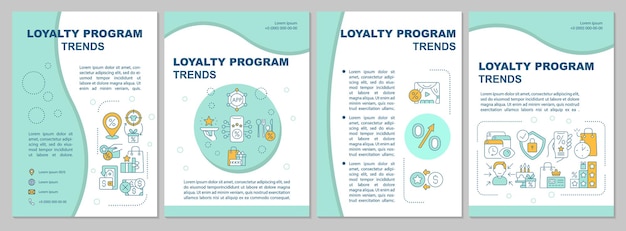 Modelo de folheto de tendências do sistema de fidelidade. tendências do sistema de recompensa. folheto, folheto, impressão de folheto, design da capa com ícones lineares. layouts de vetor para apresentação, relatórios anuais, páginas de anúncios