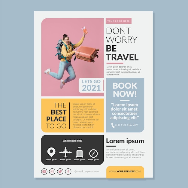 Modelo de folheto de venda de viagens com foto