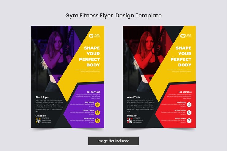 Vetor modelo de folheto e cartaz de treinamento de fitness de ginásio
