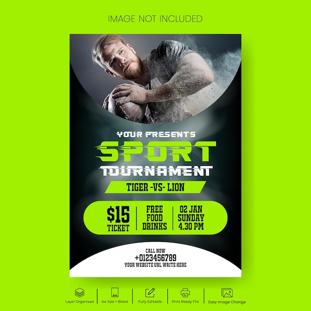 Modelo de folheto ou cartaz impresso para eventos desportivos e design de folhete para exercícios de fitness