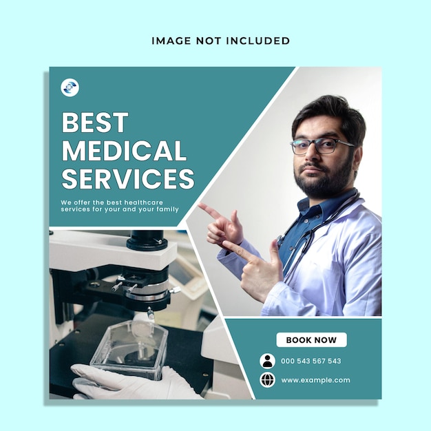 Vetor modelo de folheto quadrado de marketing de serviço de saúde médico ou postagem de mídia social vetor premium