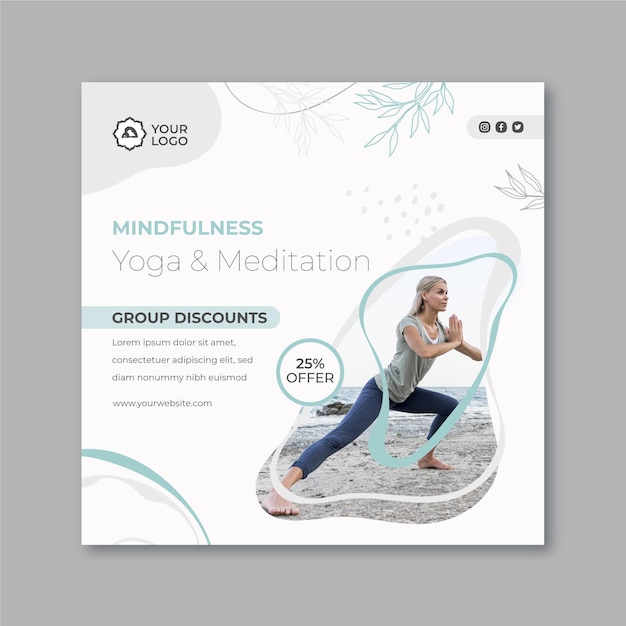 Modelo de folheto quadrado de meditação e atenção plena