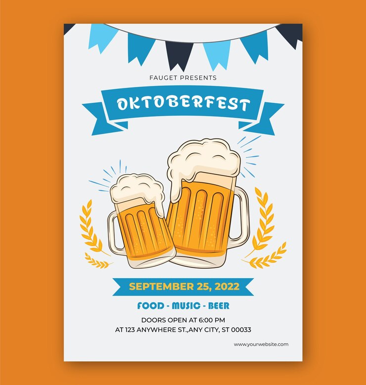 Vetor modelo de folheto vertical desenhado à mão para oktoberfest