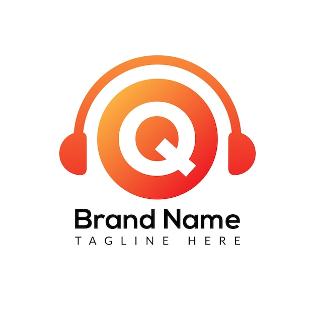 Vetor modelo de fone de ouvido na letra q. música e design de logotipo de podcast conceito de fone de ouvido
