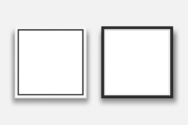 Modelo de foto realista de quadro de plástico ou madeira em branco quadrado Modelo de enquadramento de foto de parede vazia
