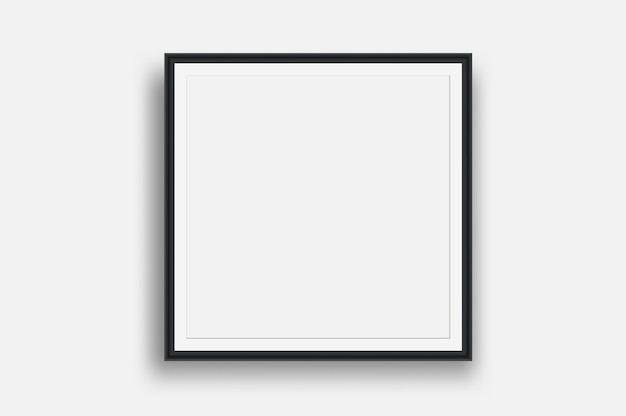 Modelo de foto realista de quadro de plástico ou madeira em branco quadrado Modelo de enquadramento de foto de parede vazia