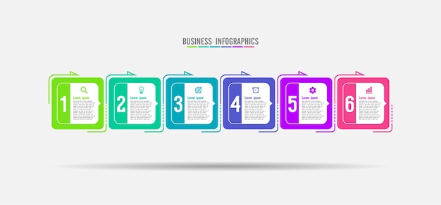 Modelo de fundo abstrato infográfico de negócios colorido com seis etapas