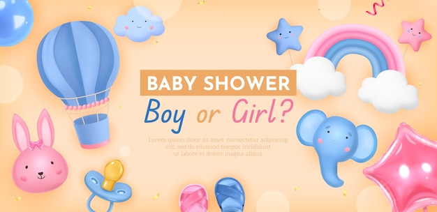 Modelo de fundo realista para banho de bebê com brinquedos de bebê e animais bonitos