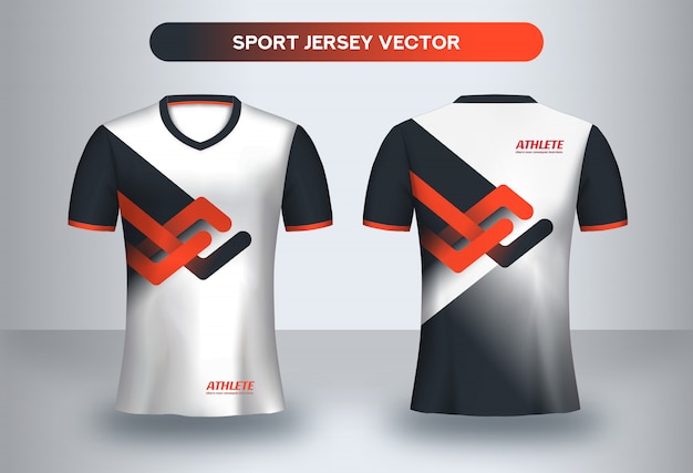 Modelo de futebol jsersey, futebol clube uniforme t-shirt vista frontal e traseira.