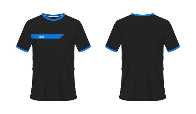 Modelo de futebol ou futebol de t-shirt azul e preto para clube de equipe em fundo branco. esporte de camisa.