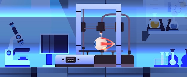 Modelo de globo ocular impresso em bioimpressora 3d impressão médica de órgão de transplante humano engenharia biológica conceito de bioimpressão ilustração vetorial horizontal