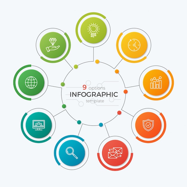 Modelo de gráfico de círculo de apresentação com opções. caractere editável