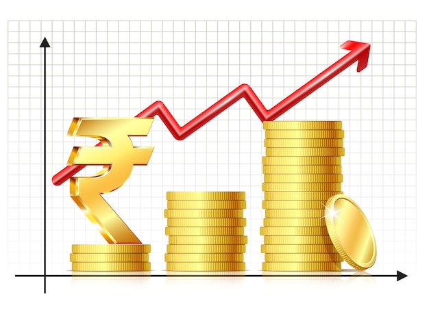 Vetor modelo de gráfico de crescimento financeiro de investimento e poupança em rupias indianas