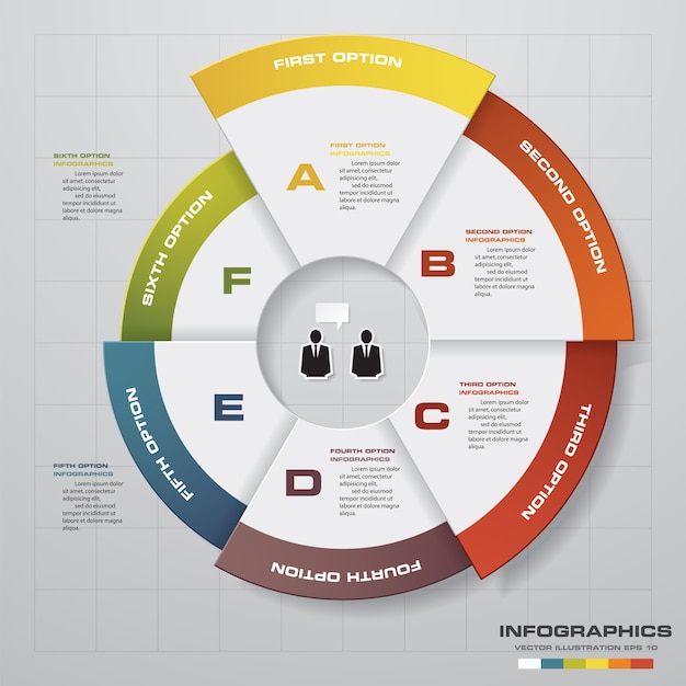 Vetor modelo de gráfico de infográficos de 6 passos.