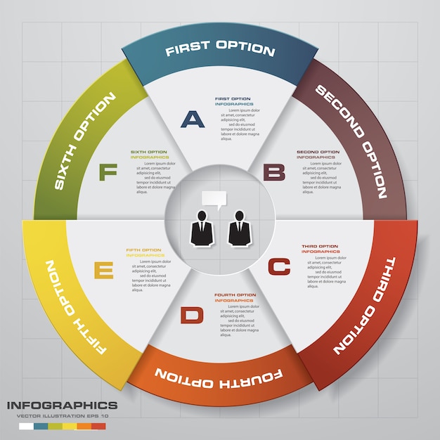 Modelo de gráfico de infográficos de 6 passos.