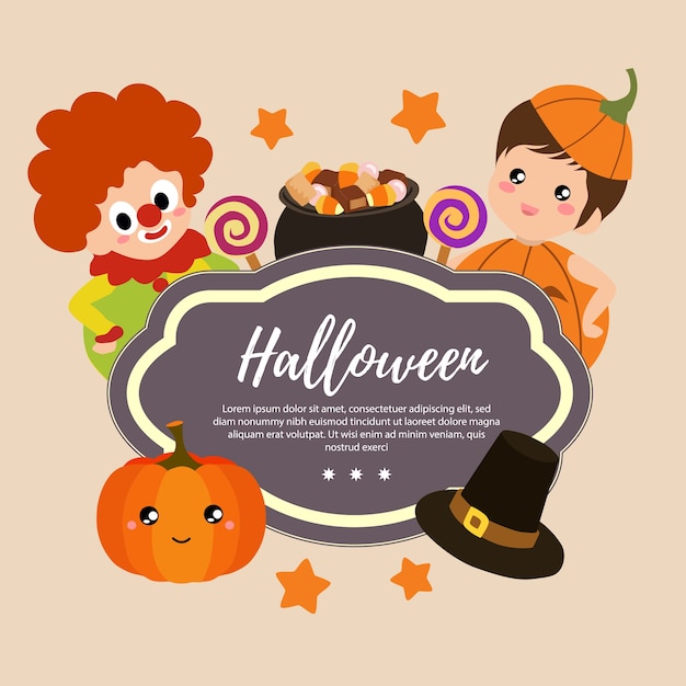 Modelo de helloween com palhaço e abóbora crianças