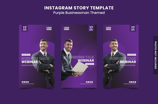 Vetor modelo de história do instagram com tema de empresário roxo