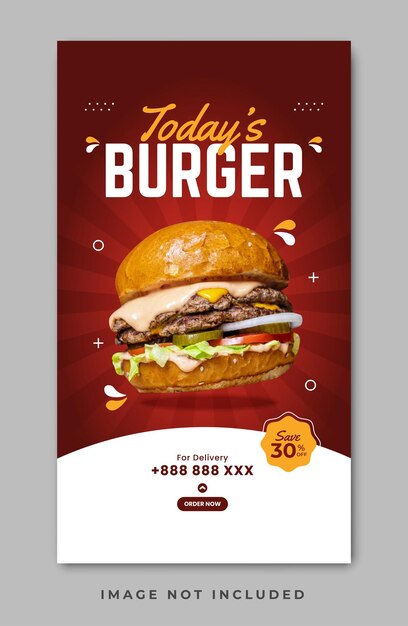 Vetor modelo de história do instagram de menu de hambúrguer e comida