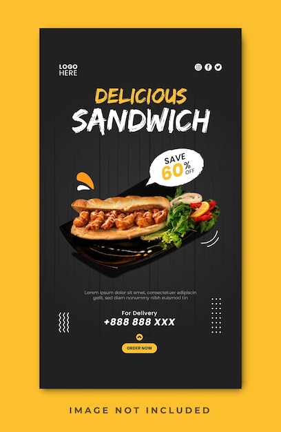 Vetor modelo de história do instagram de sanduíche delicioso