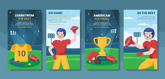 Modelo de histórias de Ig de mídia social jogador de esportes de futebol americano mão desenhada ilustração dos desenhos animados
