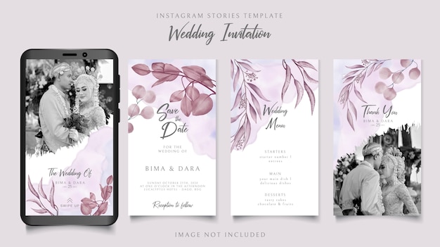 Modelo de histórias de instagram de convite de casamento elegante com fundo floral frame