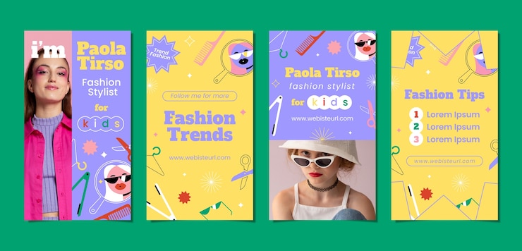 Vetor modelo de histórias do instagram de estilista de design plano