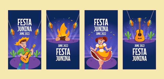 Modelo de histórias do instagram de festa junina desenhada à mão