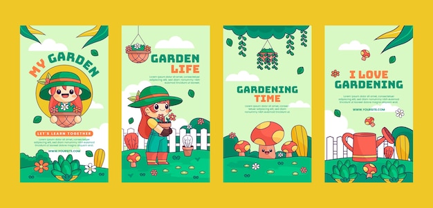 Modelo de histórias do instagram de jardinagem desenhada à mão