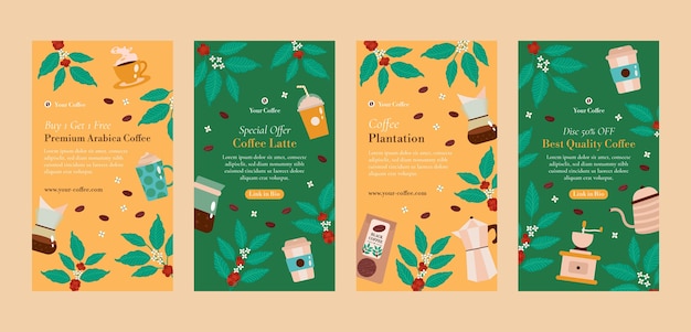 Modelo de histórias do instagram de plantação de café de design plano