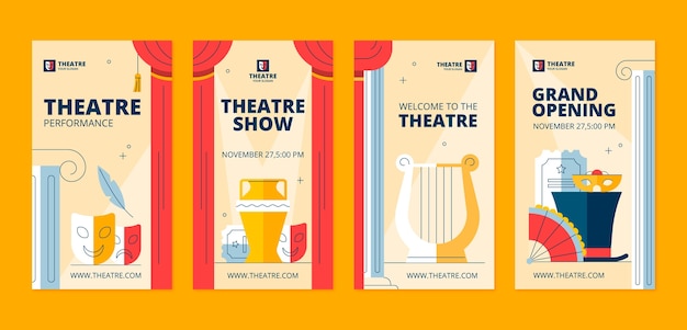 Modelo de histórias do instagram de teatro desenhado à mão