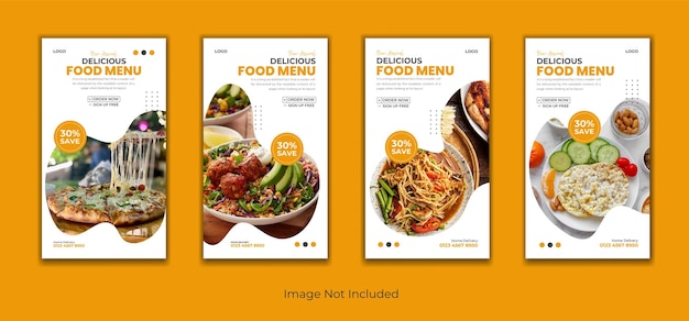 Modelo de histórias do instagram do menu de comida, novo design de postagem de mídia social do menu de comida, promoção do instagam