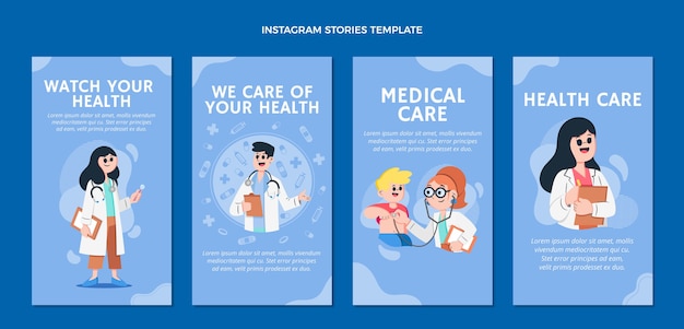 Modelo de histórias instagram médicas de design plano