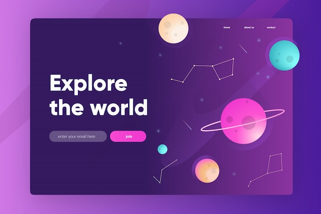 Vetor modelo de homepage com fundo de espaço