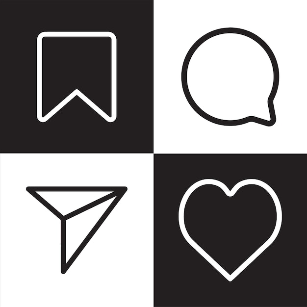 modelo de ícone de conjunto de elementos do instagram preto e branco
