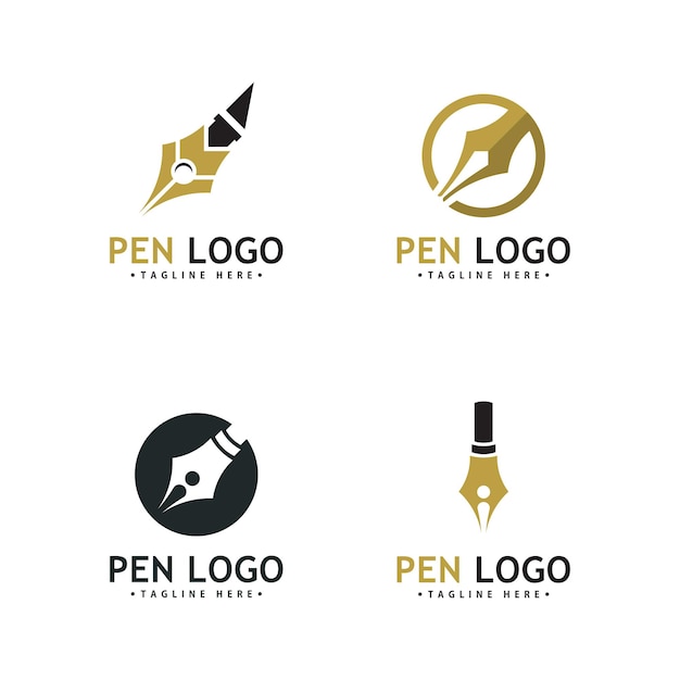 Modelo de ícone de logotipo de caneta. identidade do escritor da empresa