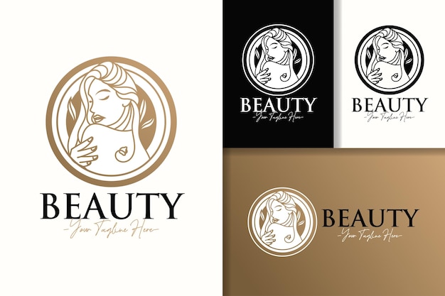 Modelo de ícone e logotipo do círculo de beleza feminina de ouro feminino