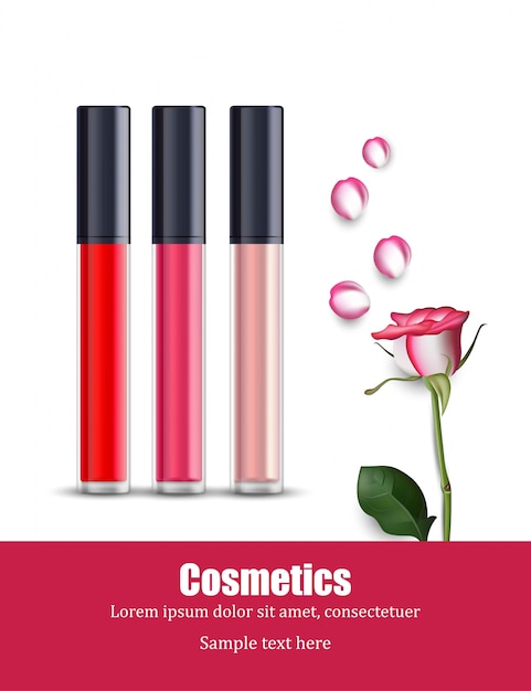 Modelo de ícones de coleção de beleza lipgloss. pacotes de cosméticos