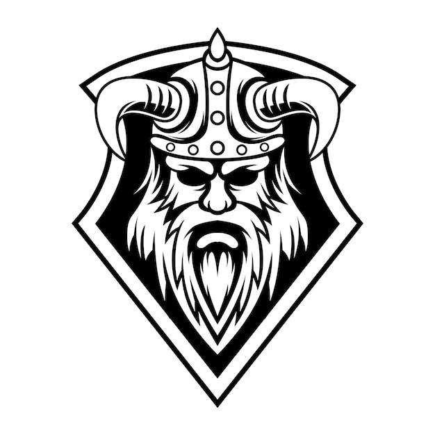 Modelo de ilustração de design preto e branco do logotipo da cabeça vetorial vikingx9