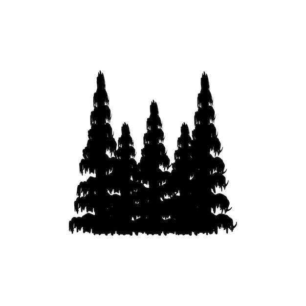 Modelo de ilustração de ícone de design de silhueta de árvore de vetor de planta verde de pinheiro