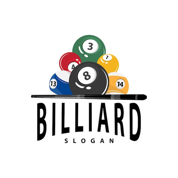 Modelo de ilustração de símbolo de bola e bastão com design minimalista de logotipo de bilhar