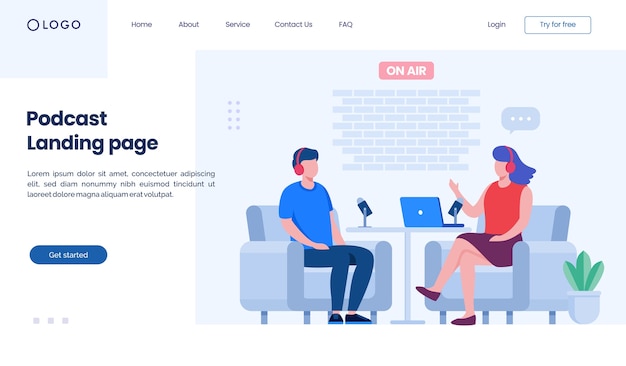 Modelo de ilustração de site de página de destino de podcast