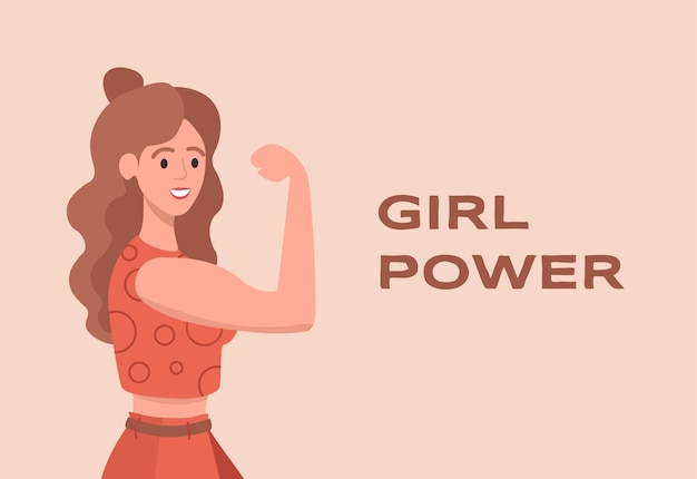 Vetor modelo de ilustração plana de poder feminino com texto