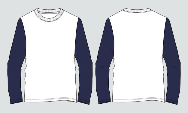 Modelo de ilustração vetorial de camisa de manga comprida de dois tons