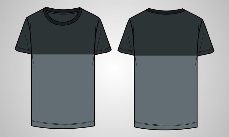 Vetor modelo de ilustração vetorial de camiseta de manga curta com corte e costura no peito