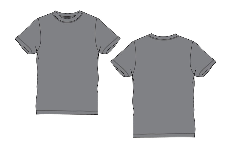 Vetor modelo de ilustração vetorial de camiseta de manga curta de cor cinza dianteira e traseira