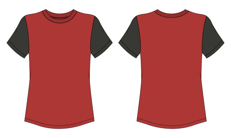 Vetor modelo de ilustração vetorial de desenho plano de camiseta de manga curta colorida de dois tons para senhoras